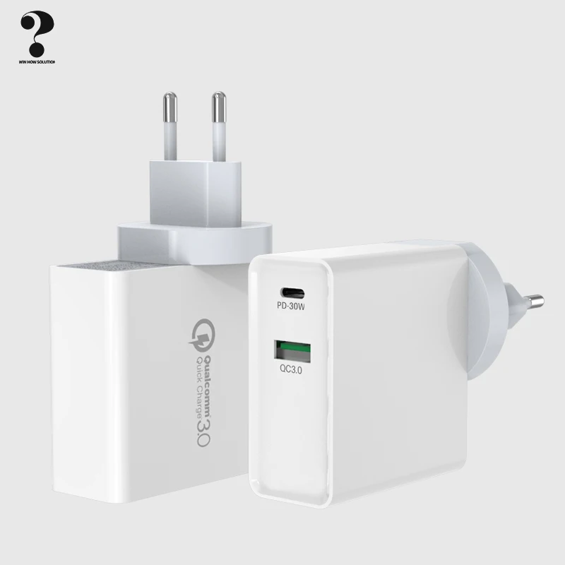 

30W PD USB Fast Charger for iPhone Samsung Huawei Xiaomi Tablet 2 Port QC 3.0 Wall Charger US EU UK Adapter Plug