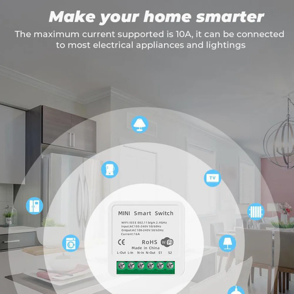 

16A Tuya WiFi Smart Switch Led Light Smart Life Push Module Supports 2 Way APP Voice Relay Timer Google Home Alexa