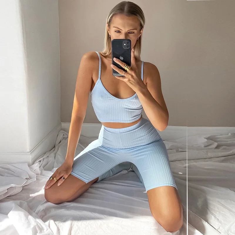 Женский спортивный костюм InstaHot повседневный облегающий Топ без рукавов леггинсы