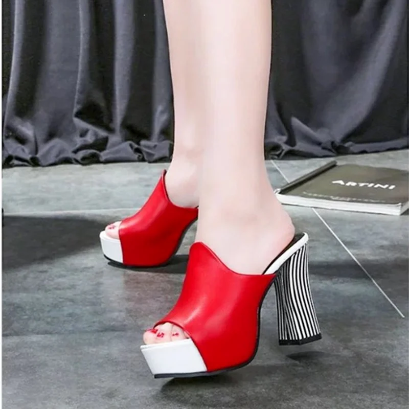 

XJRHXJR New Women Square Heel Sandals Platform Slippers Summer Shoes Women High Heels Flip Flops Footwear Woman