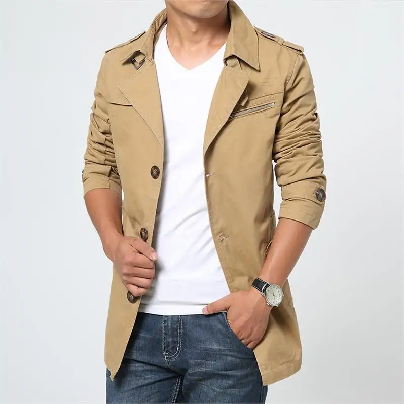 New Brand Male Overcoat Long Jacket Coat Men Men's Trench Trenchcoat Masculina Windbreaker Outwear Cotton Streetwear | Мужская