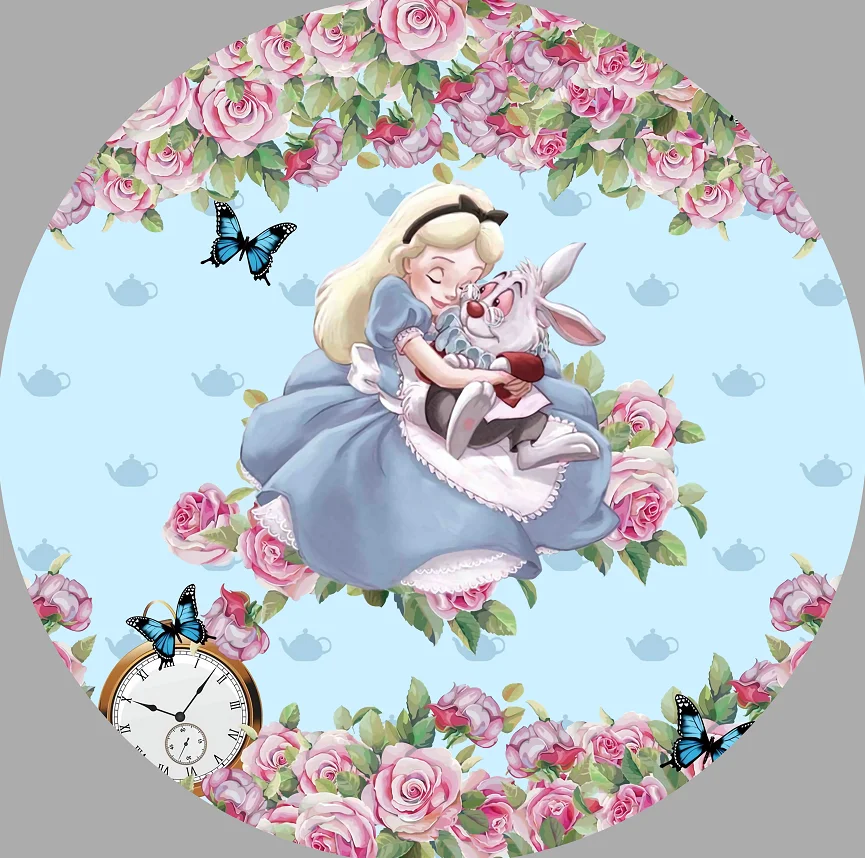 

Sensfun Alice in Wonderland Circle Photo Backdrop Birthday Party Decoration Table Banner