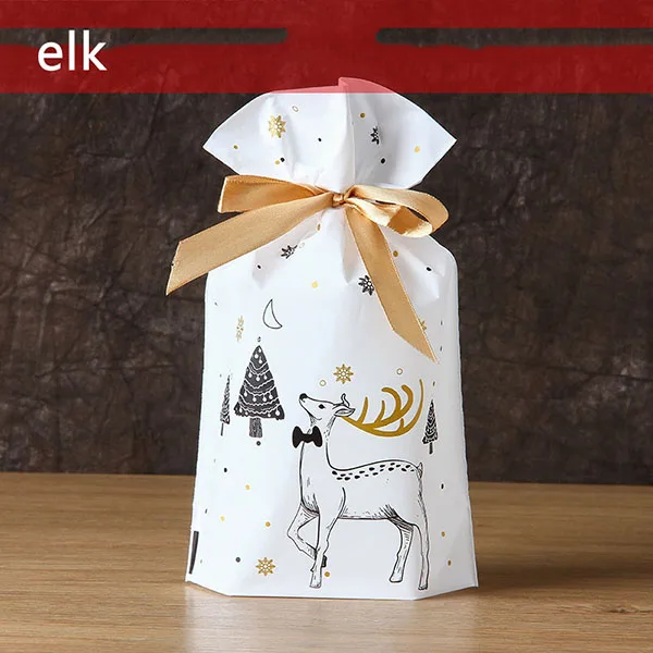 Elk 5/10 шт с рождеством, олень, медведь, печать, конфеты, сумки Dragee, сумка на шнурке, подарочные сумки для детей, новинка - Цвет: Elk