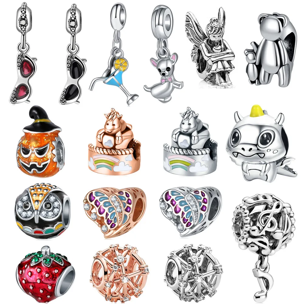 

1Pcs New Cute Dog Glasses Angel Owl Bead Pendant Suitable for Charm Bracelet Necklace Accessory Women DIY Jewelry Making Gifts