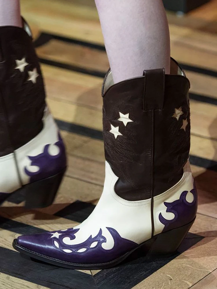 Женские Модельные ботильоны без шнуровки Лоскутные ботинки с острым носком и