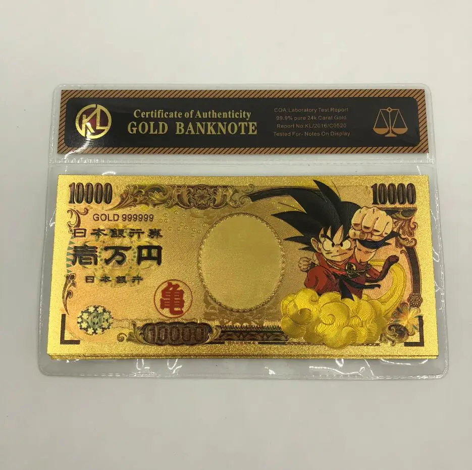 5 шт. или 10 шт./лот, японский dragon ball z Master Roshi 10000 Yen, Золотые пластиковые банкноты для детской классической коллекции памяти - Цвет: Dragon Ball1-COA