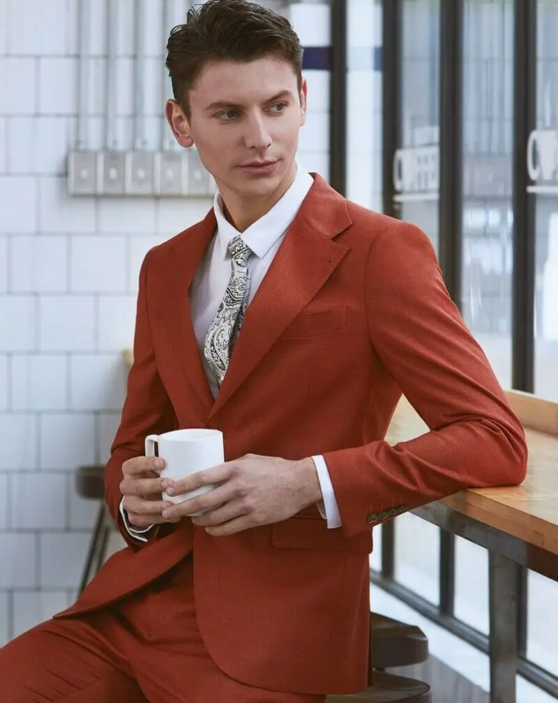 2 шт. оранжевые мужские костюмы куртка брюки для свадьбы костюм с зубчатыми