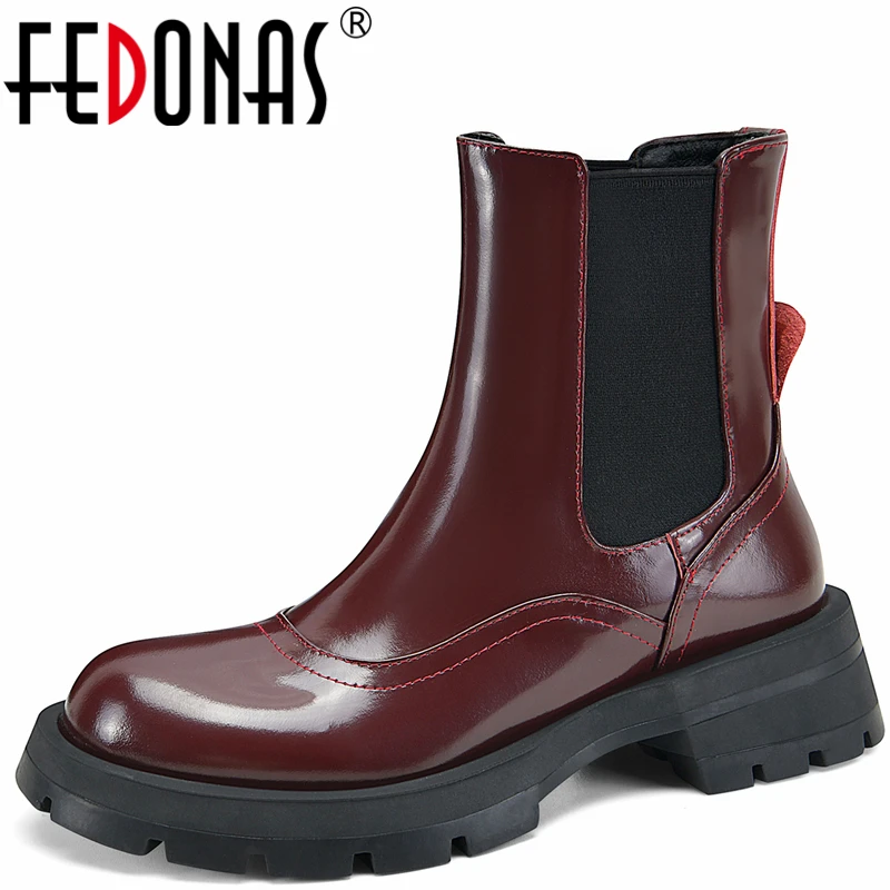 

Женские ботильоны в стиле ретро FEDONAS, повседневные ботильоны из натуральной кожи на толстом каблуке с круглым носком, сезон осень-зима