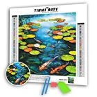 5D DIY алмазная живопись Полный Круглый дрель в форме листьев лотоса и рыбы мозаичного искусства цветок пейзажные наборы вышитые наклейки для украшения дома