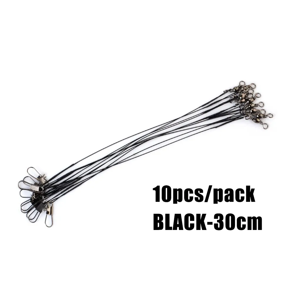 

Leaders 10pcs Nylon-coated Fishing Line W/ Snap & Swivel Wear Resistance