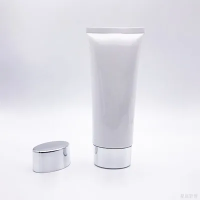 Silver Screw Cap 100 г X 50 пустой белый косметический крем для лосьона мягкий трубчатый контейнер, 100 мл РУЧНАЯ упаковочная бутылка для крема плоская трубка для шампуня - Цвет: Silver Screw Cap