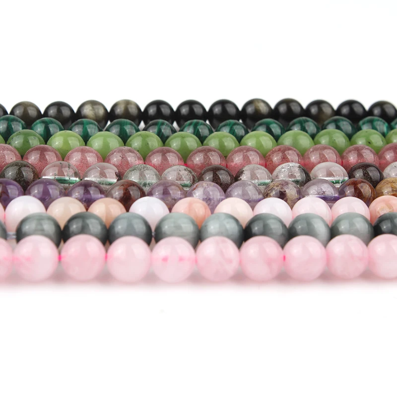 Круглые Бусины Из Натурального Розового Кварца с нефритом обсидиана 7 5 дюйма 6 8 10