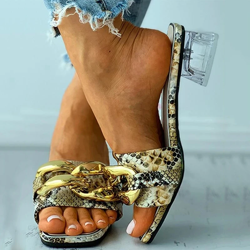 

Women Slippers Summer Fashion Casual Big Double-Ring Chain Ladies Sandals Comfortable Soft Flat-Bottomed Shoes for Women