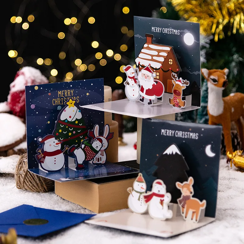 

3D Pop Up Greeting Cards With Envelope Friend Family Blessing Postcard For Birthday New Year Christmas Gifts Xmas Decoration