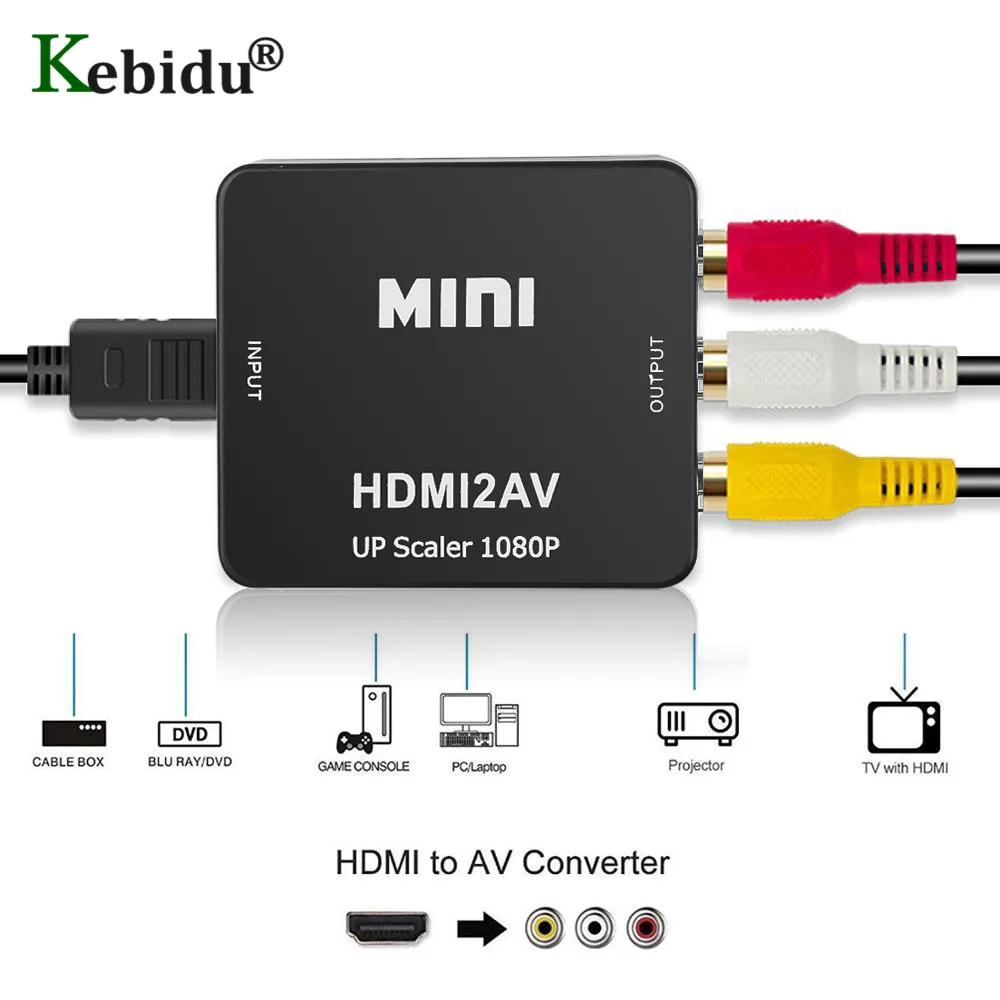 Адаптер Kebidu 2AV 1080P HDMI совместимый с AV CVSB L/R RCA преобразователь HD Video Box Поддержка