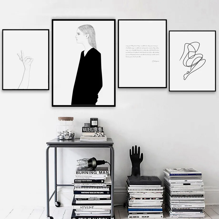 

Nordic Posters And Prints Line Girl Hand QuotesBlack White Wall Art Canvas Painting Art Wall Pictures For Living Room Decor