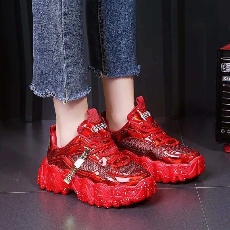 Кроссовки женские весенние из ткани с блестками и круглым носком|Женские
