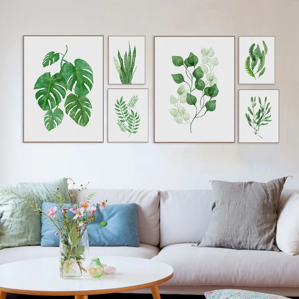 

Nordic Fresh Decorative Paintings Green Plant Monstera Leaf Canvas Art Paint Living Room Home Ins Style Wall Decor Pictures