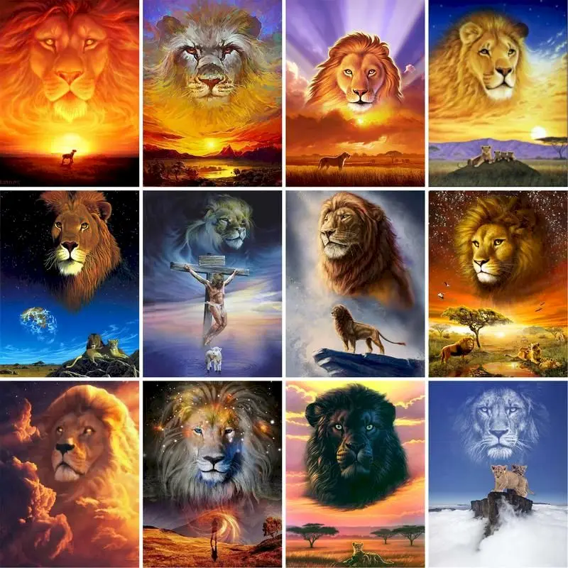 

GATYZTORY 60x75cm Frameless Oil acrylic Painting By Numbers Lion Animals on canvas Home Decoration Canvas Painting DIY