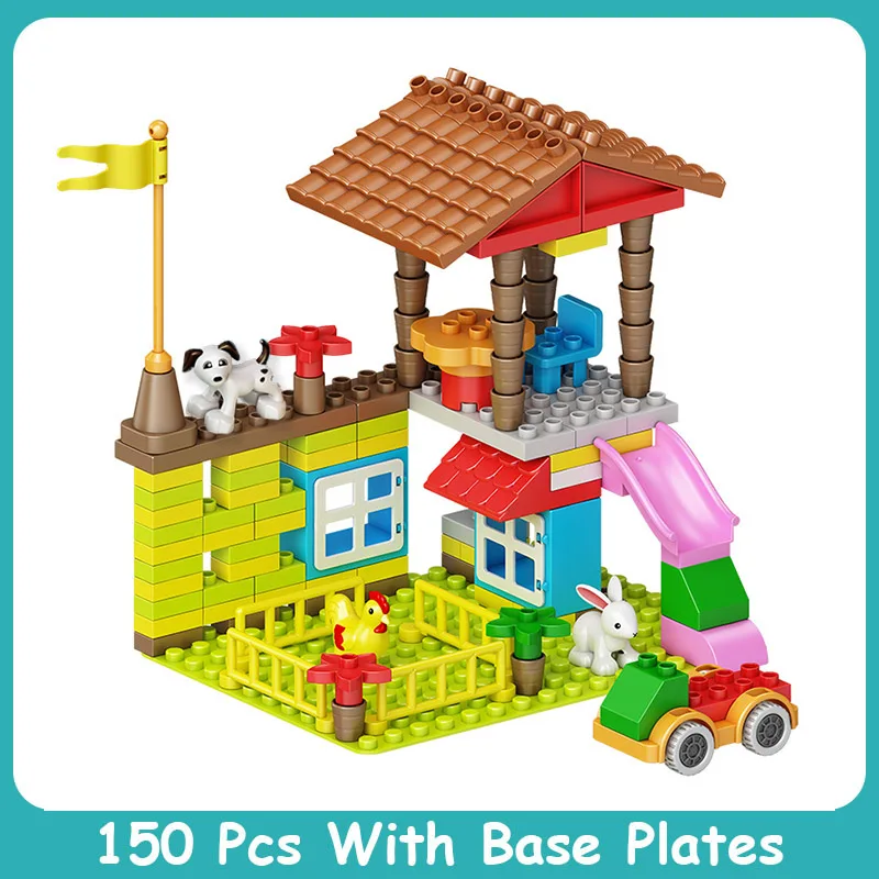 140 Pcs Big Size Building Blocks For Kids Gift Boy Holiday Cottage House Roof Castle DIY Bricks Compatible Duploed | Игрушки и хобби