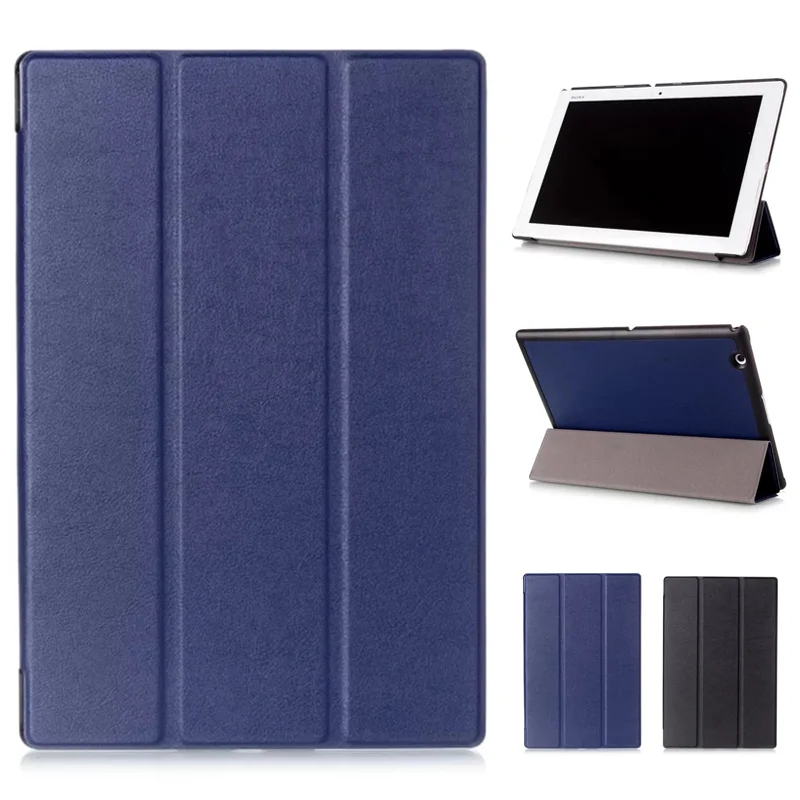 For Sony Xperia Z2 Tablet Case Tri-Fold PU Leather Stand Cover For Sony Xperia Z2 Z3 Z4 Case Tablet Coque Funda Black / Blue