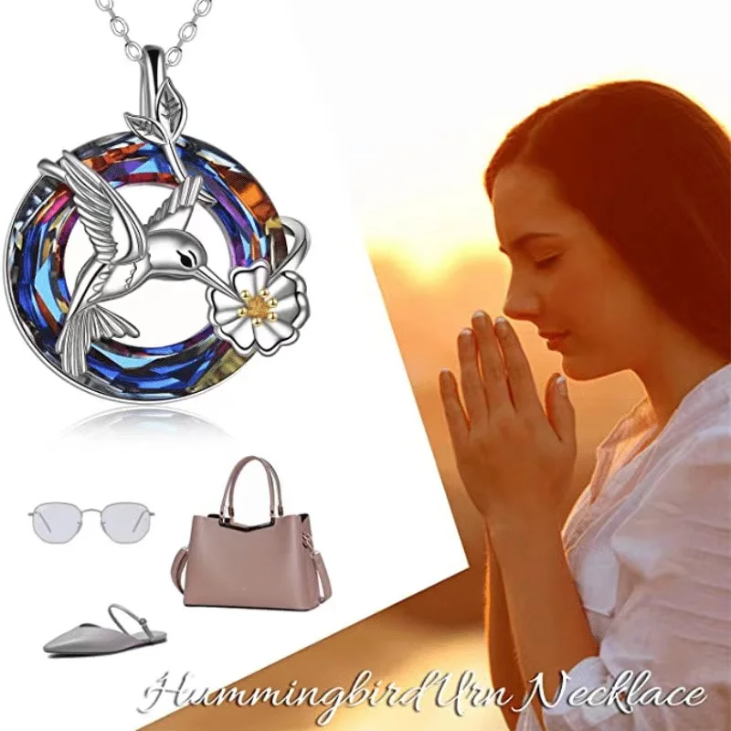 

Exquisite Women's Necklace Colorful Round Hummingbird Jar Pendant Stainless Steel Birthday Party Gift Jewelry Accessories