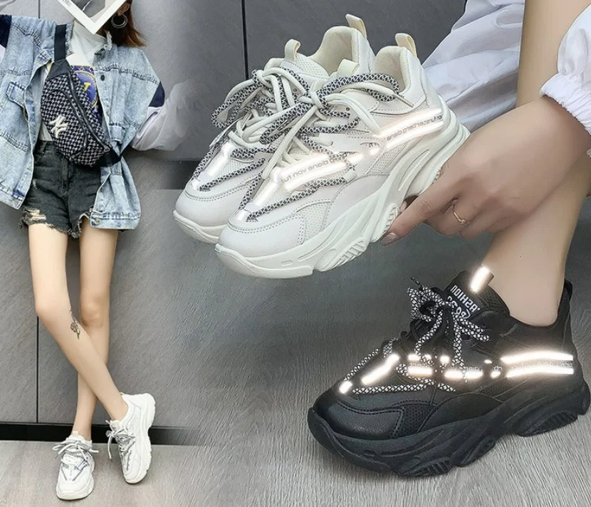 

Женские кроссовки на шнуровке, дышащая сетчатая спортивная обувь на толстой подошве, Вулканизированная подошва, летний тренд