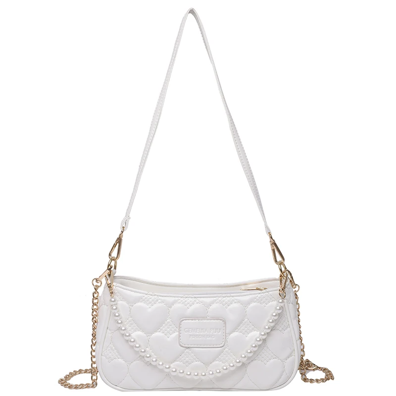 

Niche Design Bag New Fashion Chain Messenger Bag Pearl Portable Shoulder Bag Square Bag Underarm Bag Dual-use Bag Width: 26cm