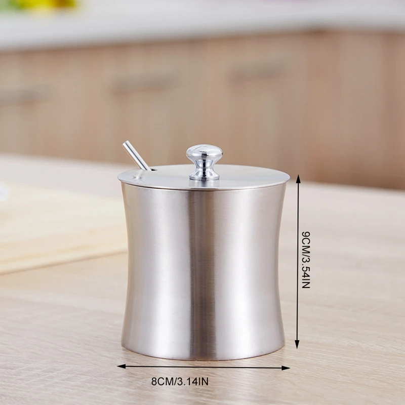 

Stainless Seasoning Container 12.7oz Wide Mouth Spice Bottle With Spoon Seasoning Bottle durable Kitchen cooking Accessories