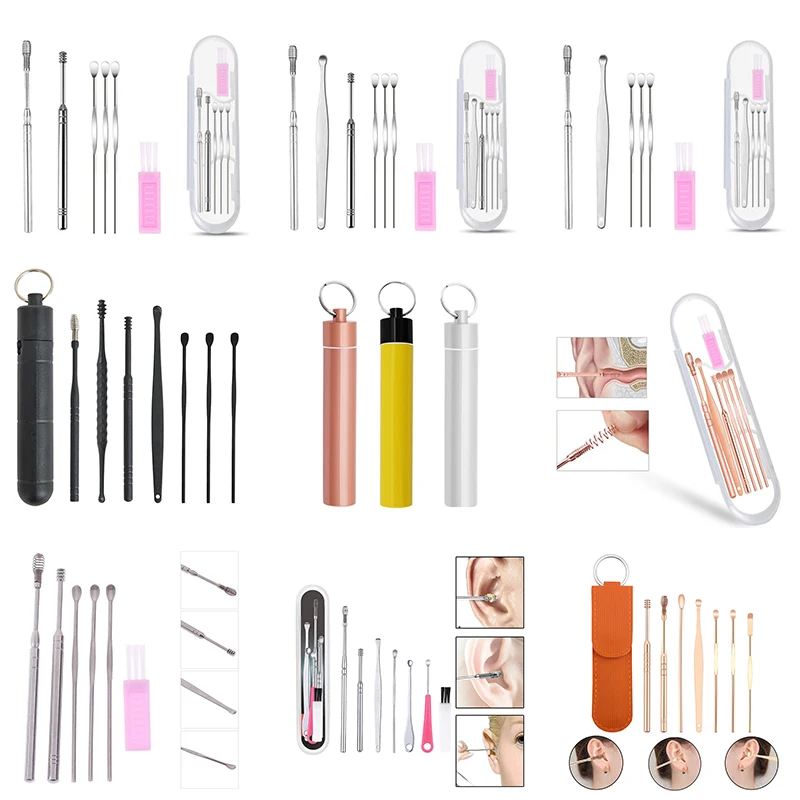 

7 шт./компл. ухочистка из нержавеющей стали, ухочистка для удаления воска, ухочистка, ухочистка, ложка для ухода, инструмент для чистки ушей