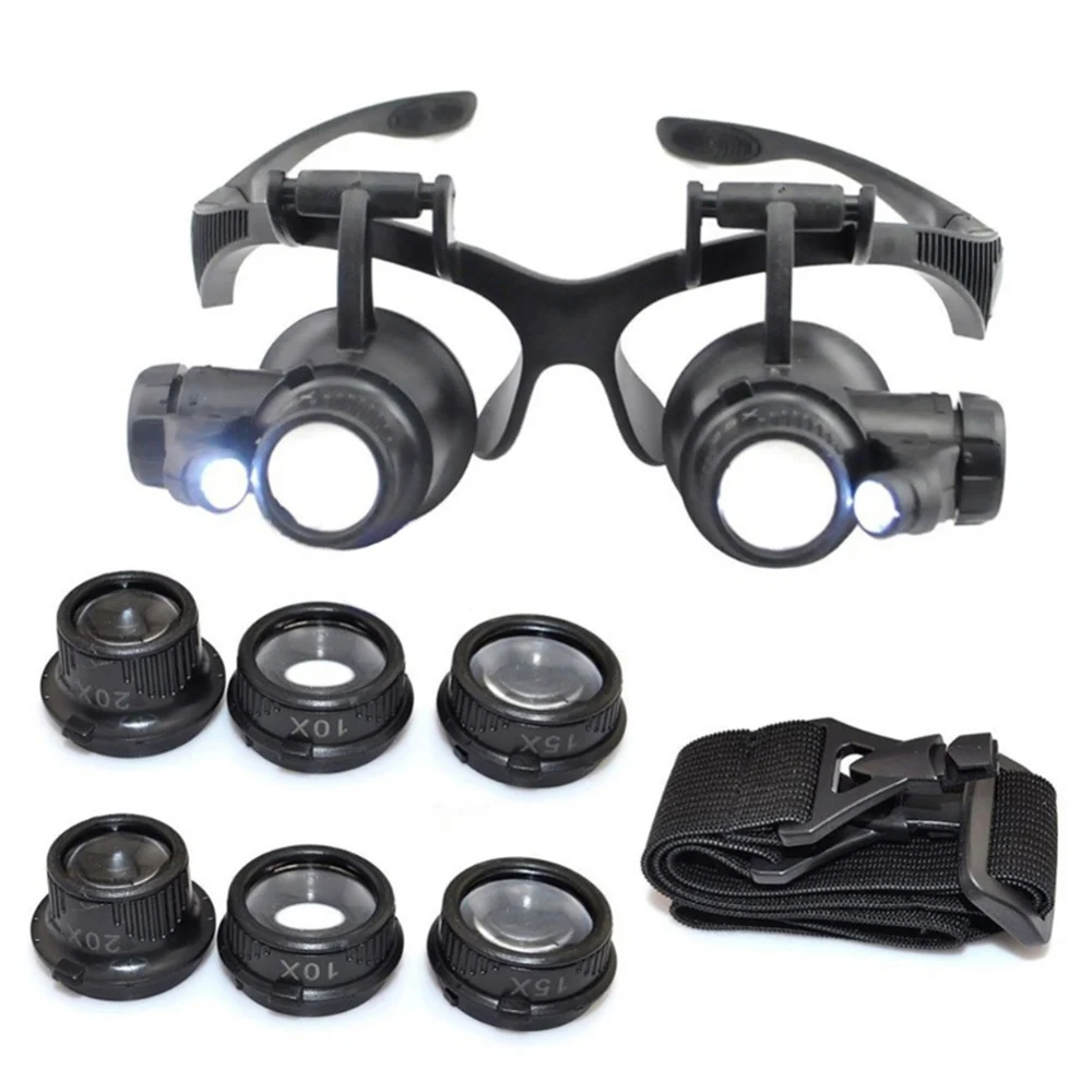 Увеличительное стекло с 2 светодиосветодиодный повязка на голову для ремонта