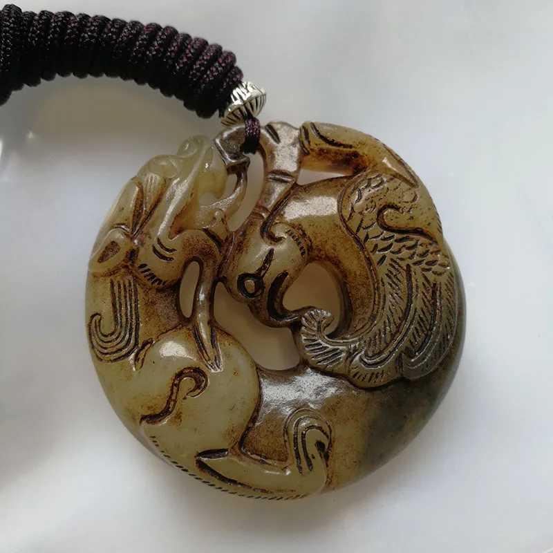 

Natural Vintage JadeDragon And Phoenix Pendant Charm Jewellery Hand-Carved Pendant For Women Men Fashion Accessories