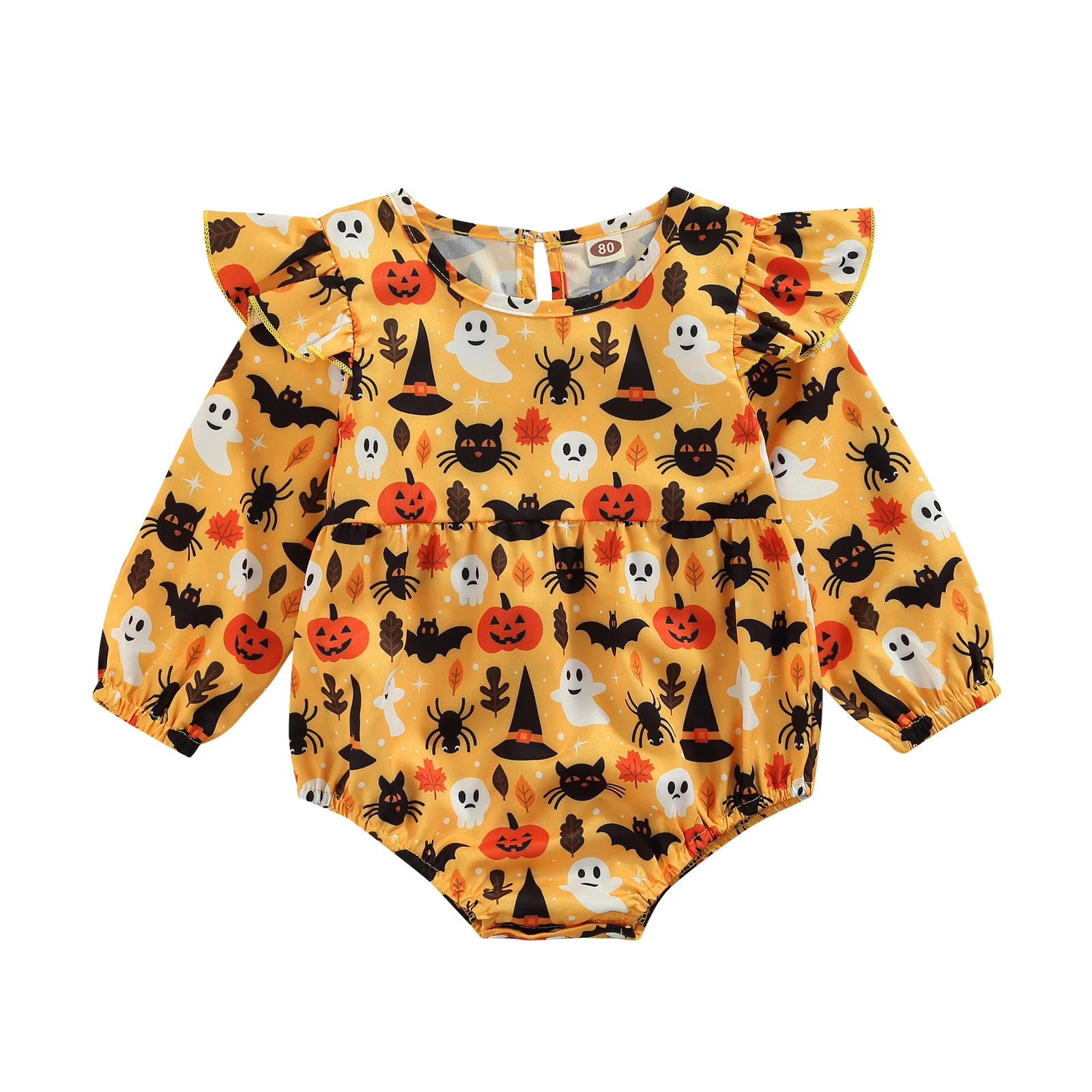 

Baby Halloween Rompers, Ruffled Long-Sleeves Jumpsuit with Crotch Snaps for Toddlers Girls, Boys, 0-18 Months