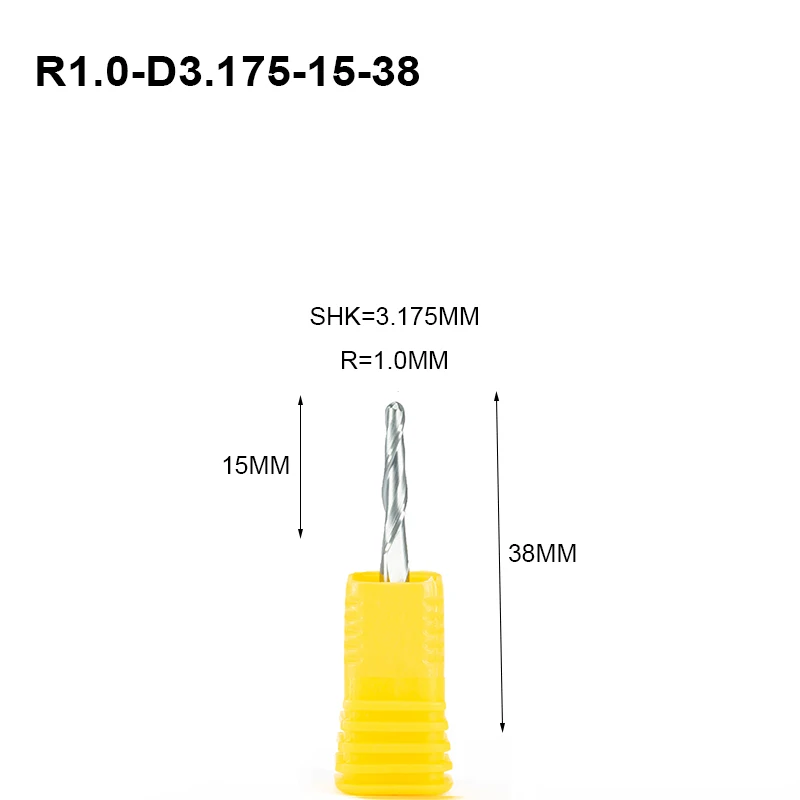 Концевая фреза HRC55 r1.0xd3.175x15x38 мм коническая сферическая насадка для гравировки