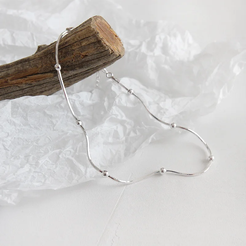 Женский браслет на ногу из серебра 925 пробы с круглыми бусинами | Украшения и