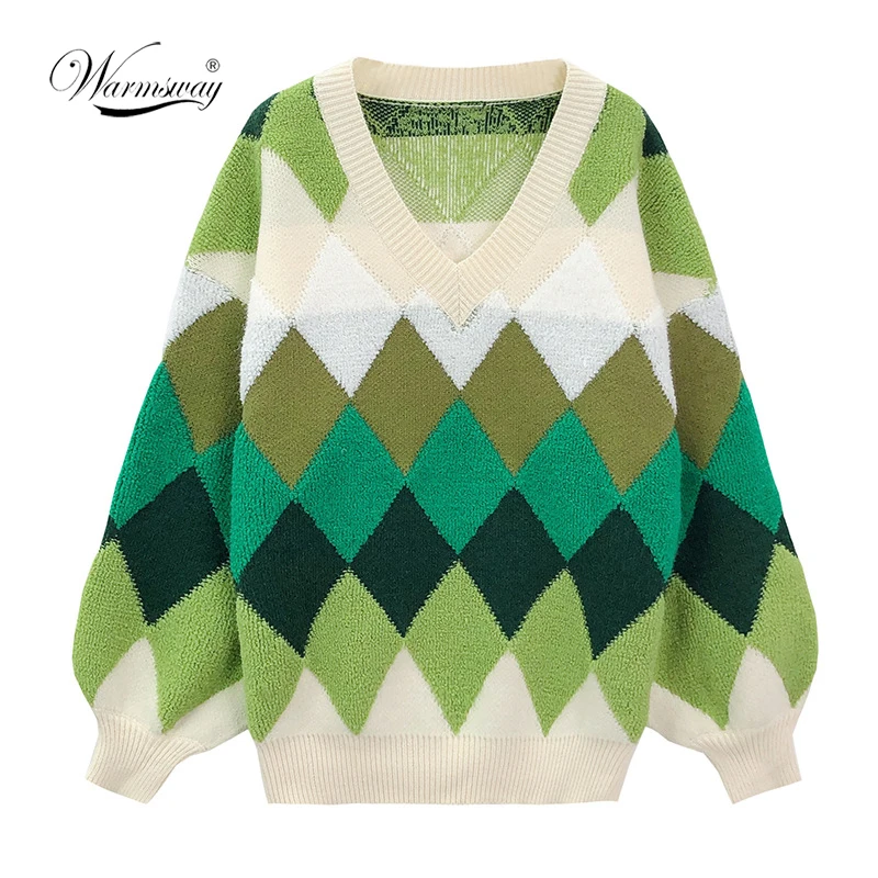 

Многоцветный пуловер Argyle свитер для осенне-зимнего сезона, в стиле Сгущает Теплый мягкий джемпер свободного кроя в Корейском стиле в виде б...
