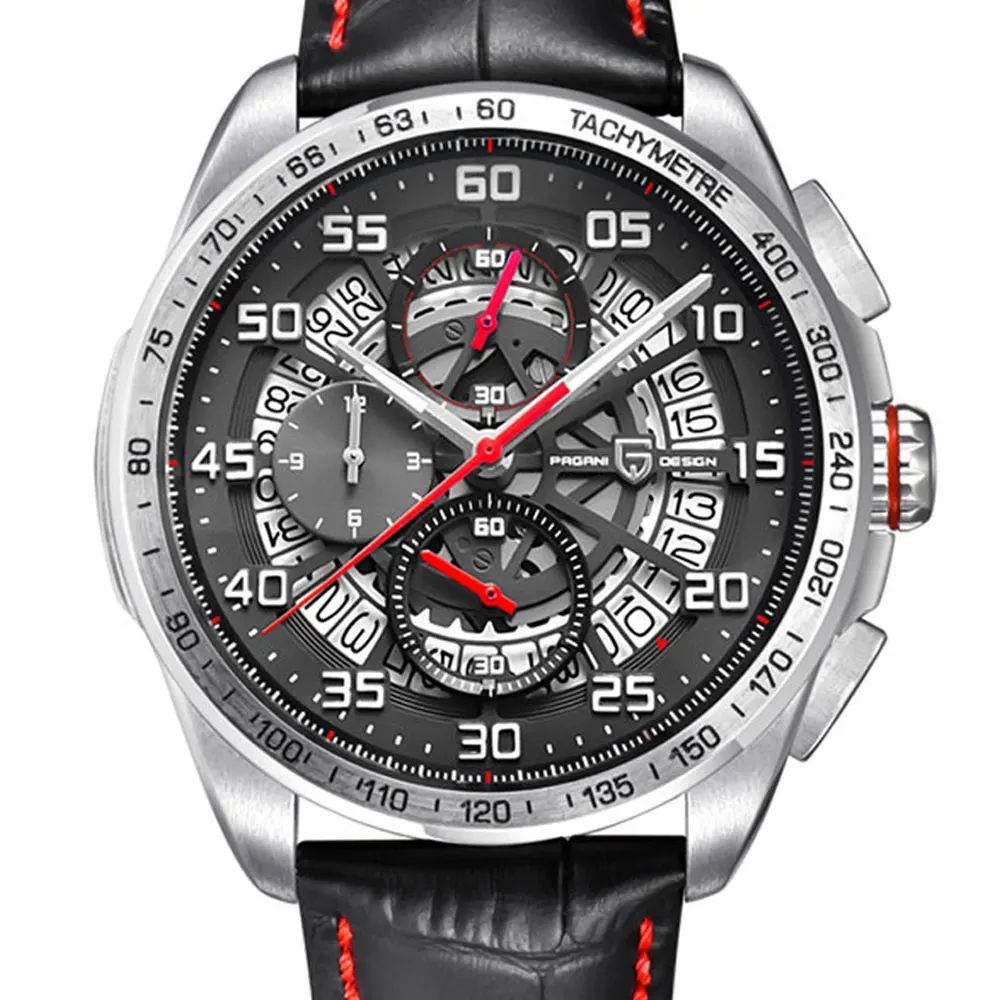 Мужские повседневные кварцевые часы Pagani красные/оранжевые с черным циферблатом