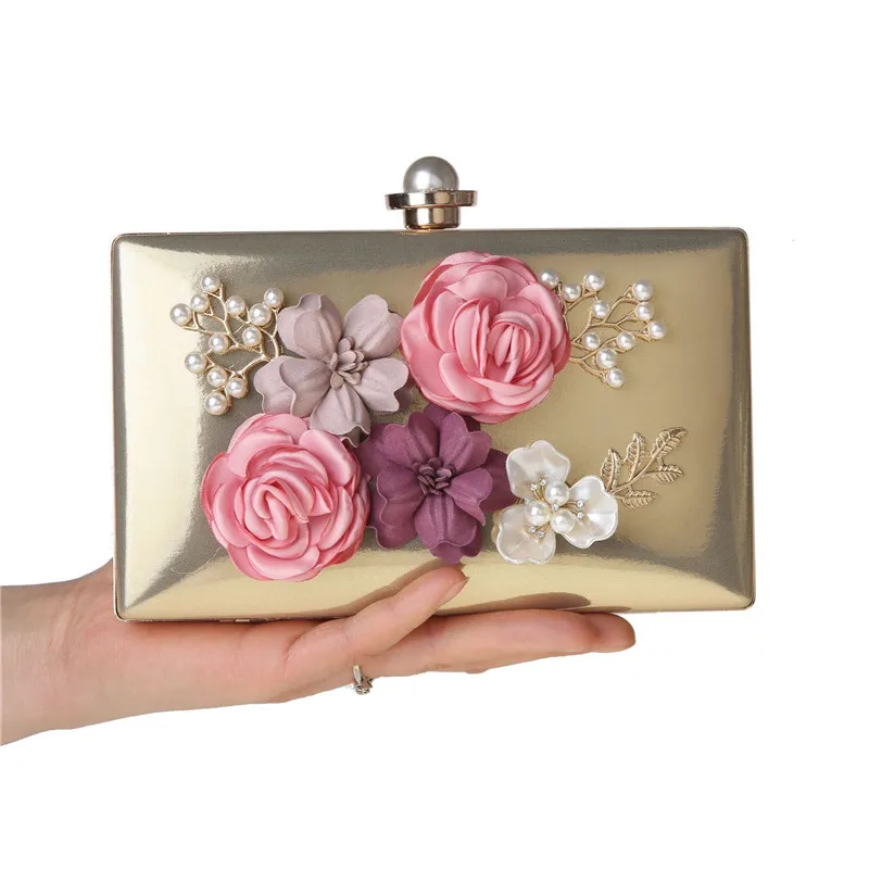 

2021 women handmade leather shoulder bags flowers wedding banquet purse fashion dinner wallets with pearl hasp