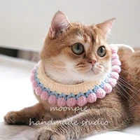 cat dog sweet crochet collar pet scarf with tulip flower hand knitted necklace cape bandana cat accessory cloths chihuahua gift