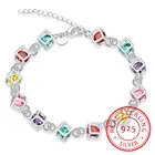 LEKANI горячая Распродажа Блестящий Кристалл CZ счастье куб 925 стерлингового серебра Женские Девушка Браслет Разноцветные Cube Радуга, хорошее ювелирное изделие