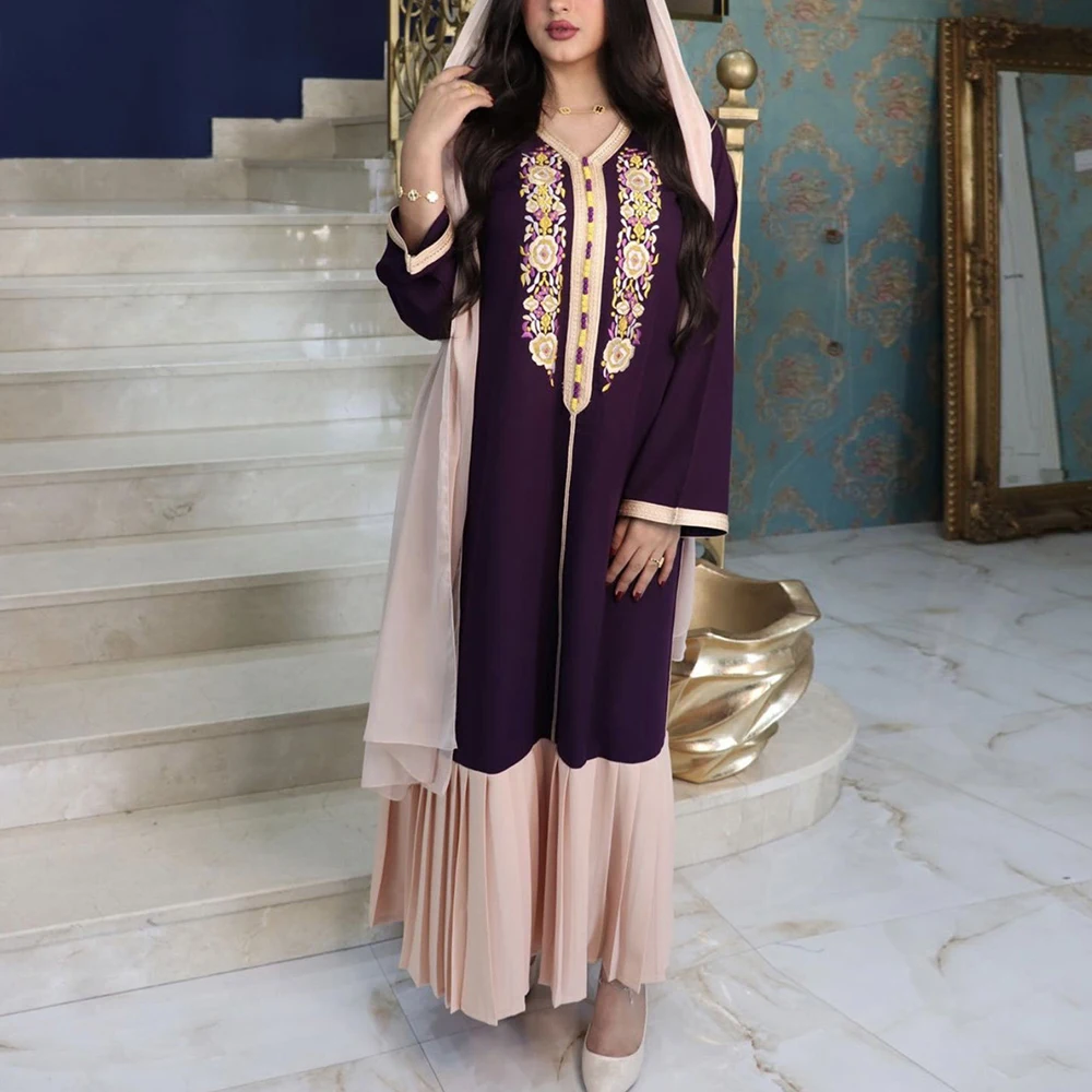 Плиссированный марокканский кафтан с вышивкой абайя мусульманская женская одежда в арабском стиле скромное длинное платье Дубай Саудовск...