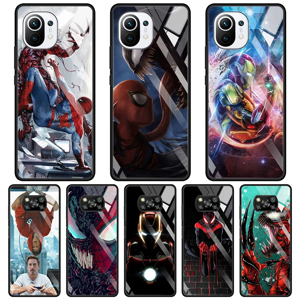 

Tempered Glass Case For Xiaomi Poco X3 NFC X3 M2 F2 Pro 11 Ultra 11 10 Lite 9T Note 10 Marvel Spider-Man Venom Iron Man Deadpool
