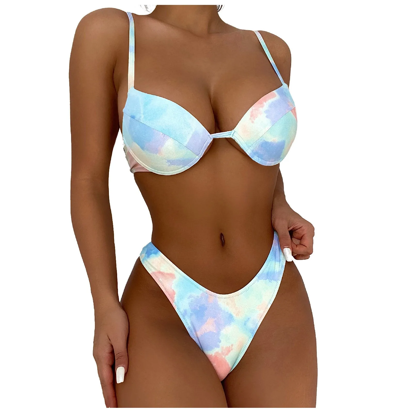 

Gradient Tie-Dye Women's Two-Piece Hardcover Push-up Bra Bikini Swimwear Beachwear Bandage Thong Luxury Swimwears ​Ladys Monokin