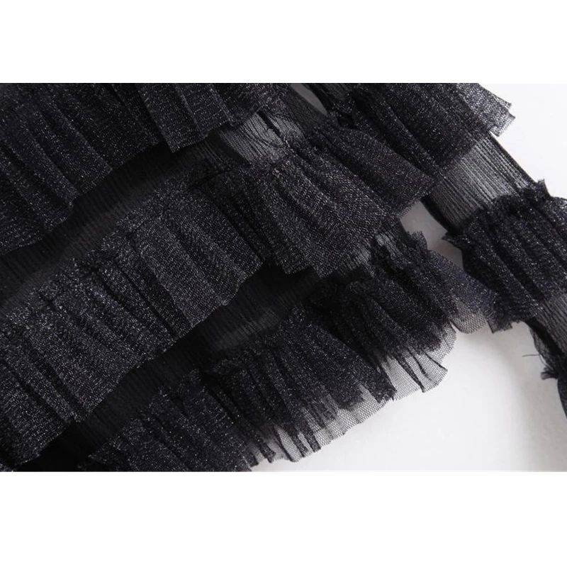 Женская кружевная блузка GLAUKE черная прозрачная без подкладки с многослойным