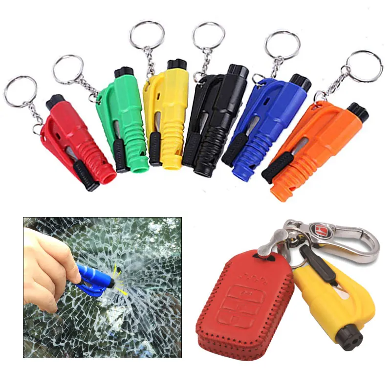 

1PC Car Safety Hammer Spring Type Escape Hammer Window Breaker Punch Seat Belt Cutter Hammer Key Chain Auto Accessories New 2021