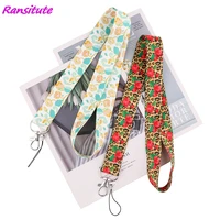 ransitute r1950 vintage style rose flower leopard painting art key chain lanyard neck strap for phone keys id card lanyards