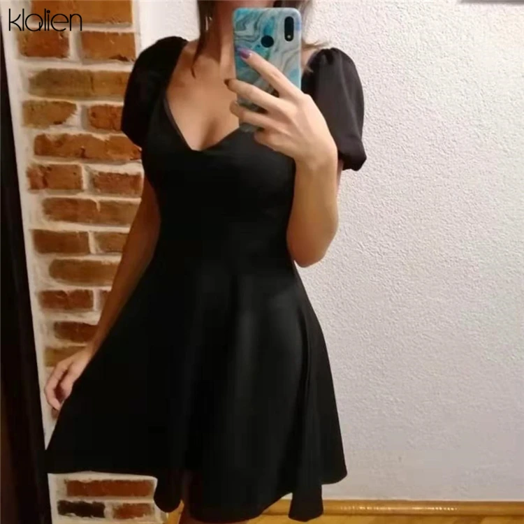 Klanien осень ретро досуг элегантный чистый плиссированный v-образным вырезом Мини