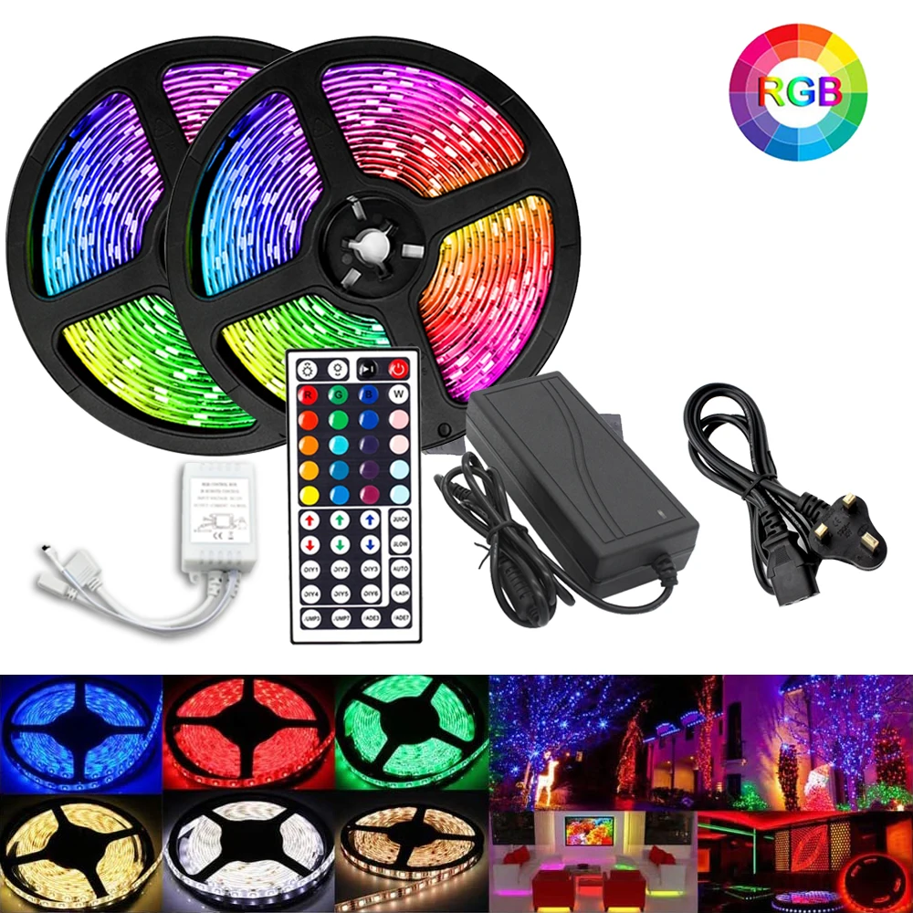 

2 PCS DC 12V 5M SMD5050 150LED Strip Light 44Key Remote Controller With Dual Output Waterproof Light Used For Home Hotels