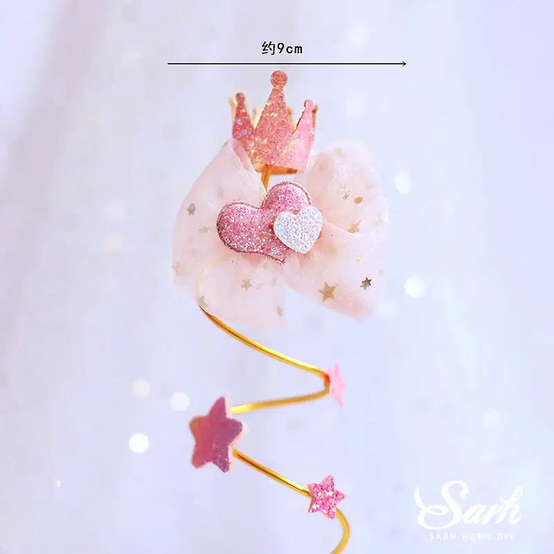 1pc Spiral yarn star Розовый марлевые украшения принцессы спиральная пряжа звезда Топпер для торта «С Днем Рождения» Свадебные принадлежности для вечеринки Невеста ребенок выпечки Любовь Подарки - Цвет: 1pc Spiral yarn star
