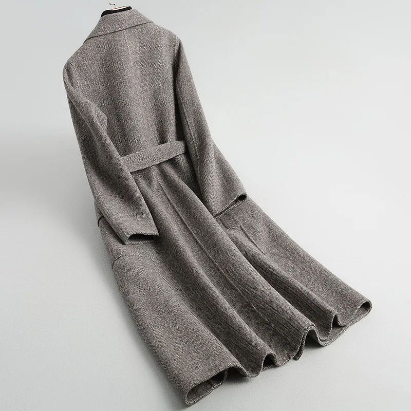 Длинное шерстяное пальто женская двухсторонняя Корейская твидовая куртка весна
